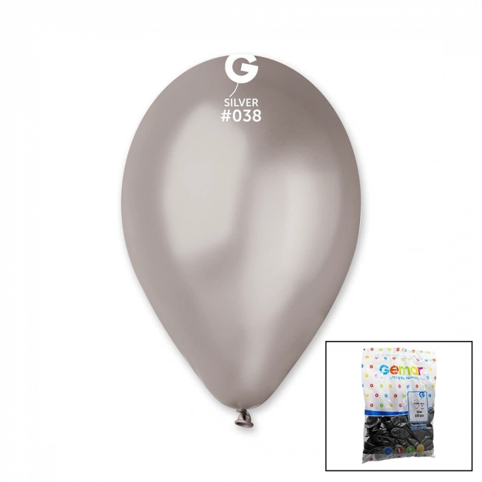 GM-110-38 METALİK - GÜMÜŞ BALON 11'' - 28CM - 100 PARÇA (5263)