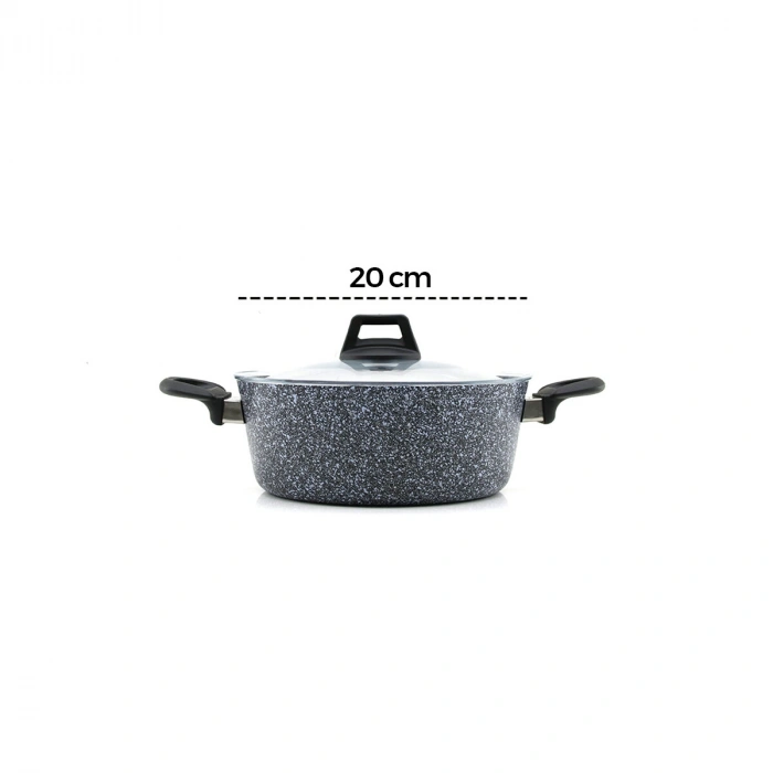 GRİ 7 PARÇA GRANİT TENCERE - TAVA SETİ 20-24CM DERİN - 27CM BASIK CAM KAPAK TENCERE - 26CM TAVA (5263)