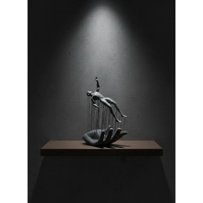 Gri El İnsan Figürü Minimal Ve Anlamlı Dekoratif Biblo Modern Ev Dekorasyonu