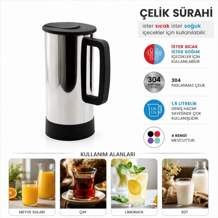GRİ - PASLANMAZ ÇELİK SICAK - SOĞUK ÇELİK SÜRAHİ (5263)