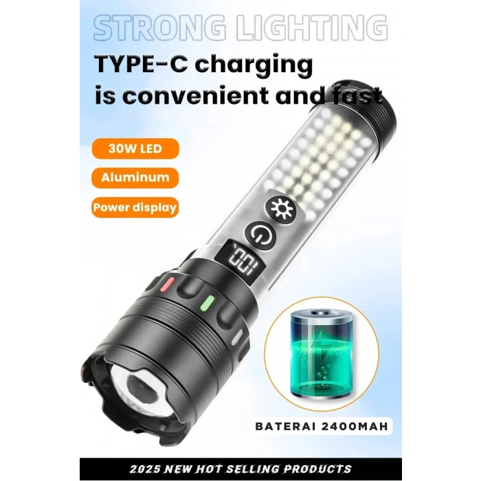 Güçlü Taktik Led El Feneri Paweınuo Sdt53 – 3800lm, 35w, Yan Cob Aydınlatma Ve Type-c Şarj Özelliğine Sahip (5263)
