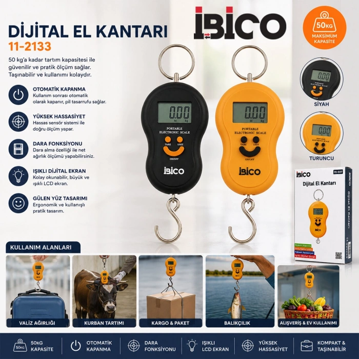 GÜLEN YÜZ DİJİTAL TERAZİ TARTI EL KANTARI KANCALI 50KG (5263)