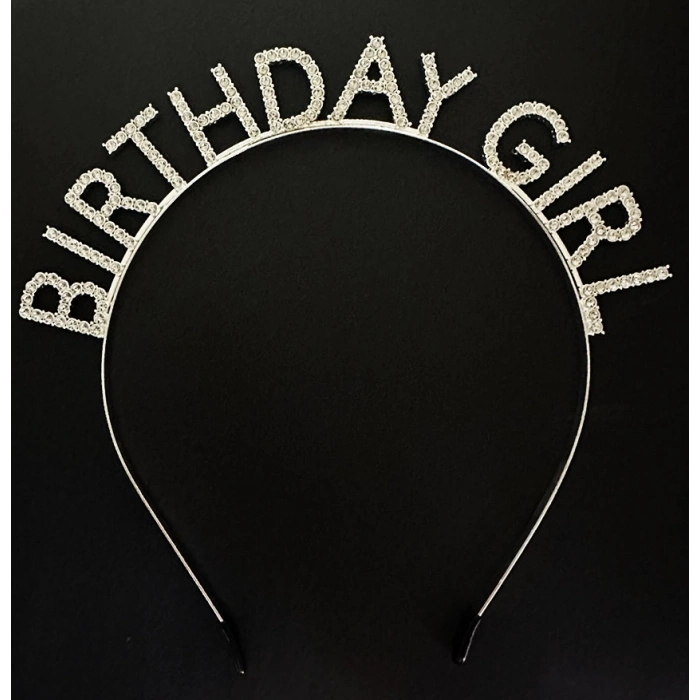 Gümüş Kristal Taşlı Birthday Girl Doğum Günü Tacı İthal Ürün A Kalite 17x16 cm (5263)