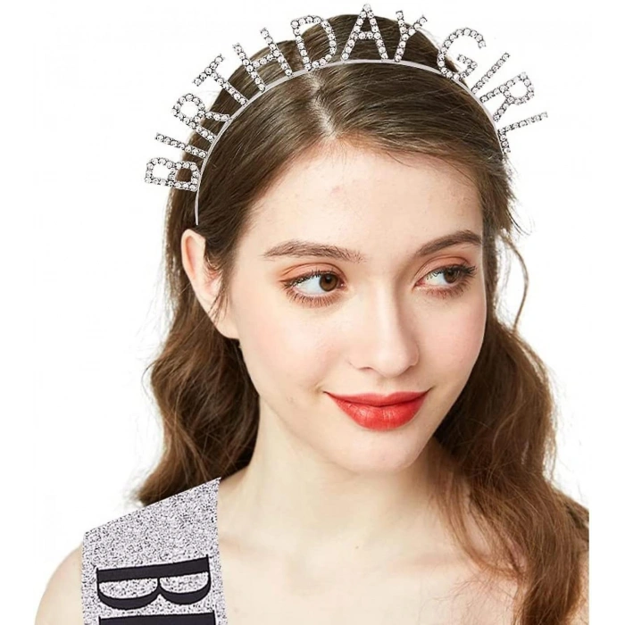 Gümüş Kristal Taşlı Birthday Girl Doğum Günü Tacı İthal Ürün A Kalite 17x16 cm (5263)