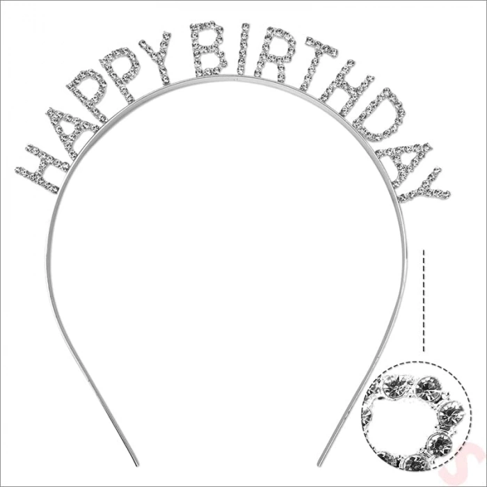 Gümüş Kristal Taşlı Happy Birthday Doğum Günü Tacı İthal Ürün A Kalite 17x16 cm (5263)