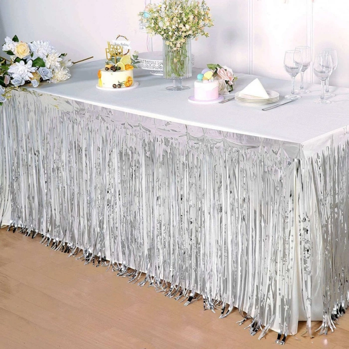 Gümüş Metalize Masa Eteği 275x75 cm – Kendinden Yapışkanlı (5263)