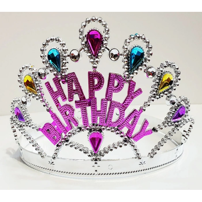 Gümüş Renk Happy Birthday Yazılı Doğum Günü Tacı 60 cm (5263)