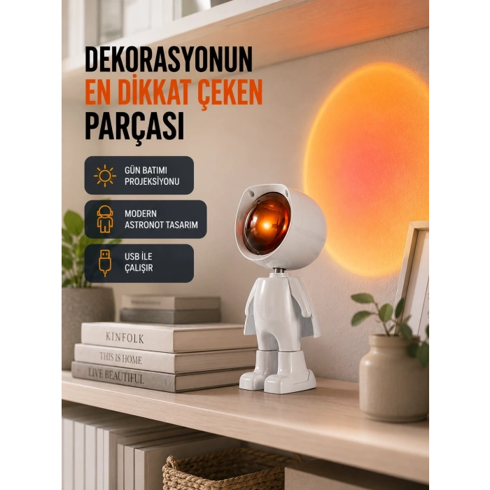 Gün Batımı Efekti Sunan Astronot Led Masa Lambası Yeni Nesil