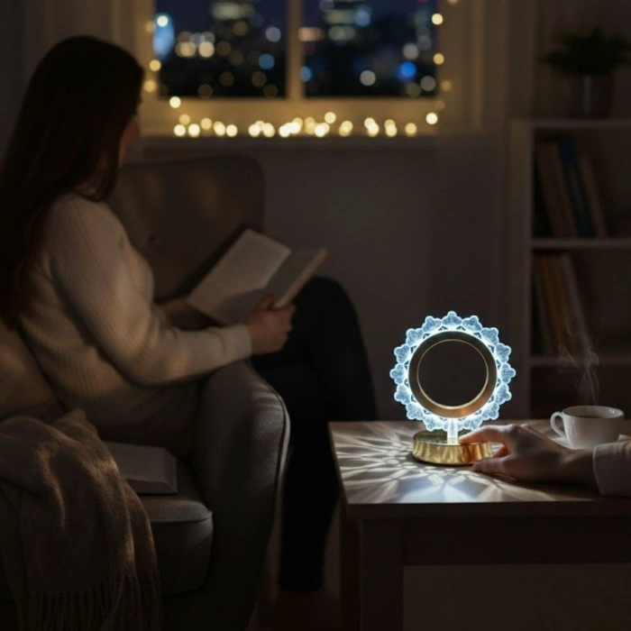 Güneş Şeklinde Kristal LED Masa Lambası – Dokunmatik, 3 Renk Işık Modlu, Şarjlı Mini Dekoratif Gece Lambası (5263)