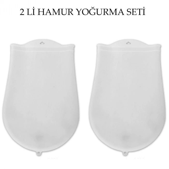 Hamur Torbası 2 li Set Orta ve Büyük Hamur Silikon Şeffaf Yoğurma Torbası Ekmek Makarna Mantı Yoğur (5263)