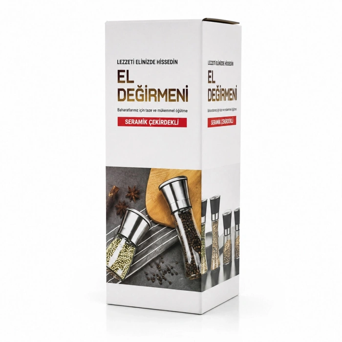 HAND GRINDER BÜYÜK CAM HAZNELİ - KROM KAPLAMA PLS.KAPAKLI TUZ - BAHARAT ÖĞÜTÜCÜ (5263)