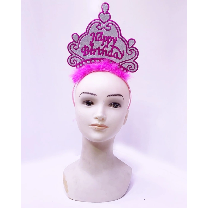 Happy Birthday Neon Pembe Renk Doğum Günü Tacı 24x15 cm (5263)