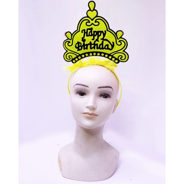 Happy Birthday Neon Sarı Renk Doğum Günü Tacı 24x15 cm (5263)