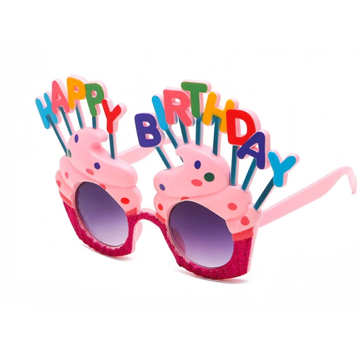Happy Birthday Yazılı Pembe Fuşya Renk Parti Gözlüğü 12x7 cm (5263)