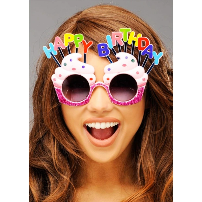 Happy Birthday Yazılı Pembe Fuşya Renk Parti Gözlüğü 12x7 cm (5263)