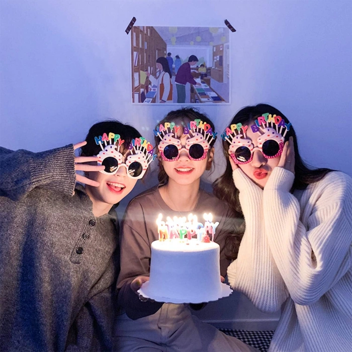 Happy Birthday Yazılı Pembe Fuşya Renk Parti Gözlüğü 12x7 cm (5263)