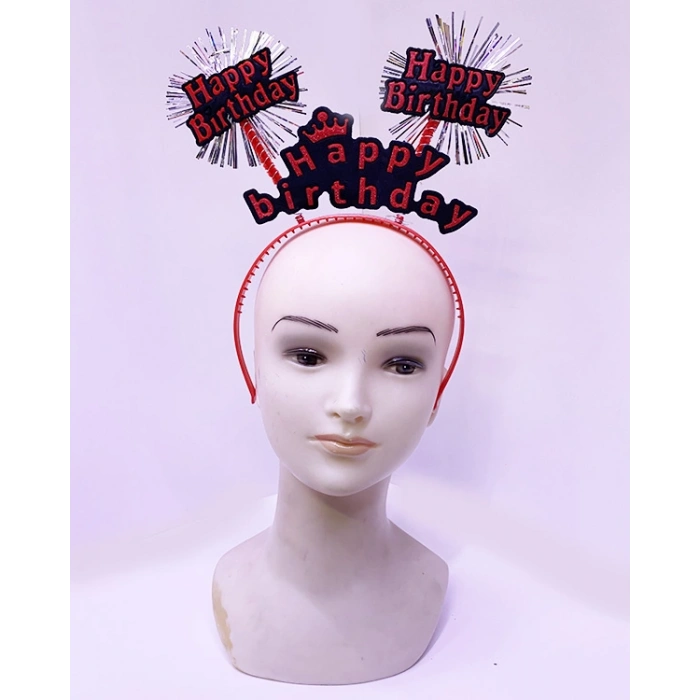 Happy Birthday Yazılı Püsküllü Neon Kırmızı Renk Doğum Günü Tacı 22x19 cm (5263)
