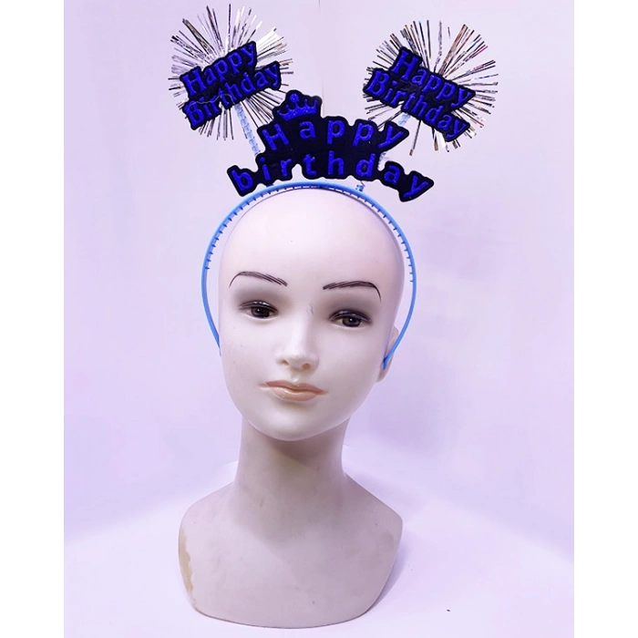 Happy Birthday Yazılı Püsküllü Neon Mavi Renk Doğum Günü Tacı 22x19 cm (5263)