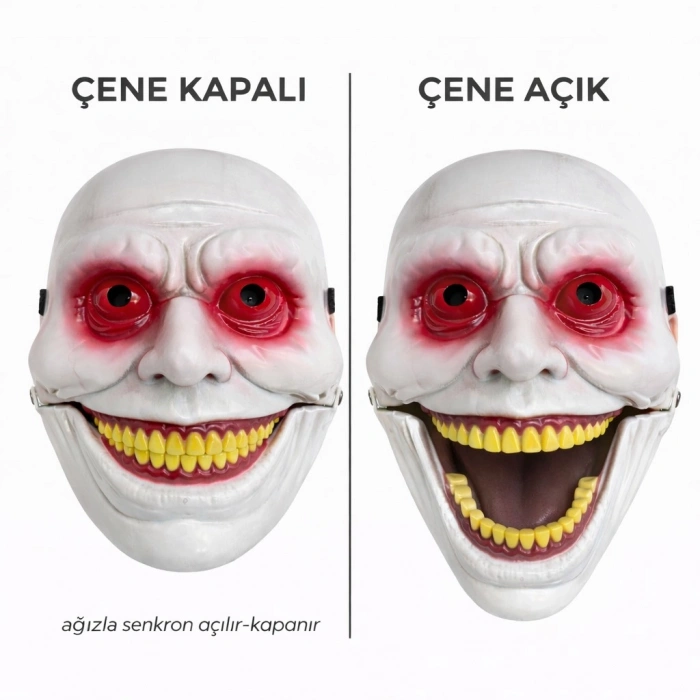 Hareketli Çene Mekanizmalı Korku Maskesi Kırmızı (5263)