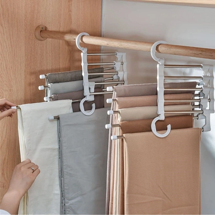 Hareketli Dolap İçi Pantolon Kravat Şal Askı Sistemi Düzenleyici Katmanlı Askılık Organizer (5263)