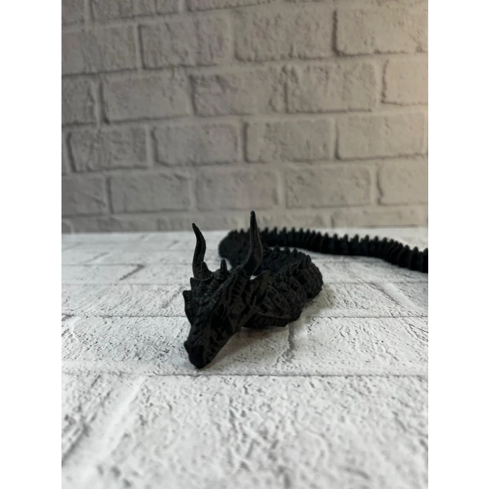 Hareketli Siyah Ejderha Figür Uzun Gövdeli Fantastik Masa Ve Raf Dekoru