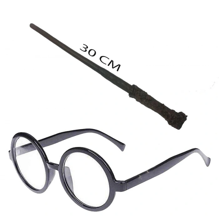 Harry Potter Asası 30 cm ve Siyah Çerçeveli Harry Potter Gözlüğü Seti (5263)