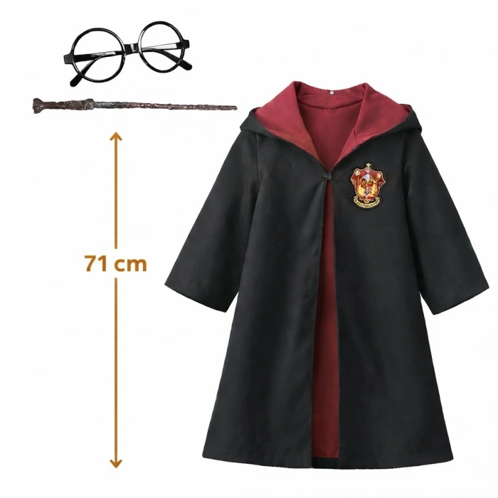 Harry Potter Çocuk Bebek Kostüm Seti – Asa Gözlük Pelerin 71 cm (2-4 Yaş) (5263)