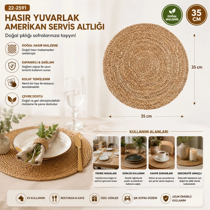 HASIR 31CM YUVARLAK SUPLA - AMERİKAN SERVİS ALTI (5263)