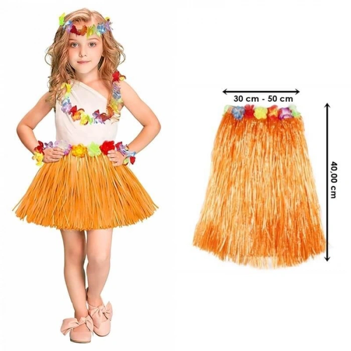 Hawaii Hula Eteği Turuncu Renk 40 cm (5263)