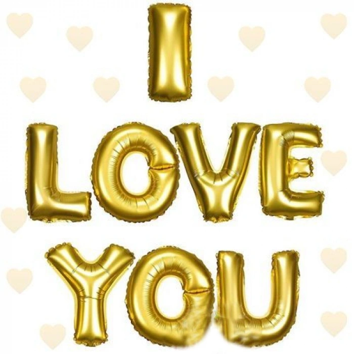 I Love You Folyo Balon Altın Renk 35 CM (5263)