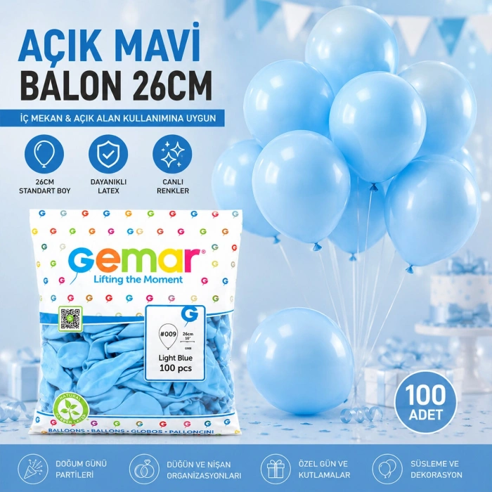 İÇ MEKAN - AÇIK MAVİ BALON 10 INC - 26CM - 100PCS (5263)