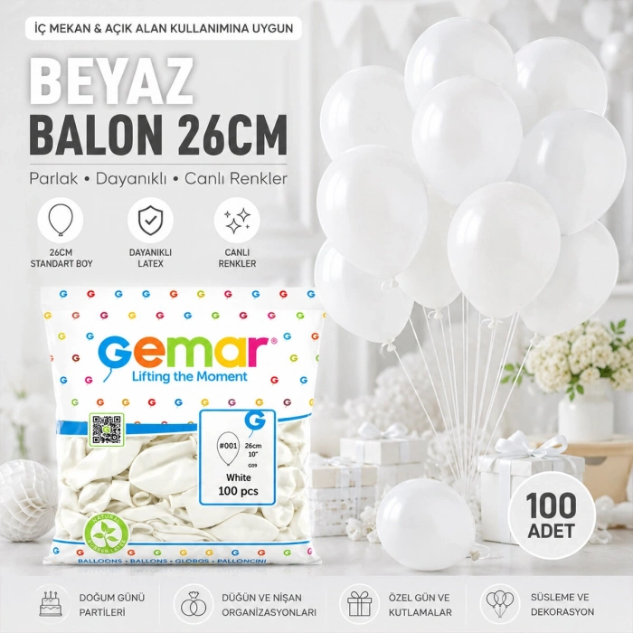 İÇ MEKAN - BEYAZ BALON 10 INC - 26CM - 100PCS (5263)