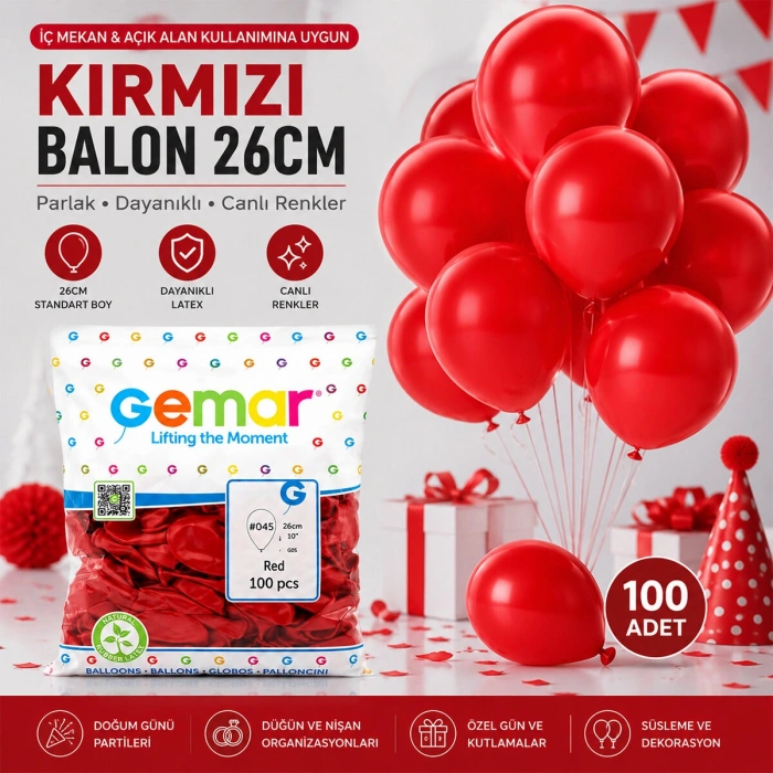 İÇ MEKAN - KIRMIZI BALON 10 INC - 26CM - 100PCS (5263)