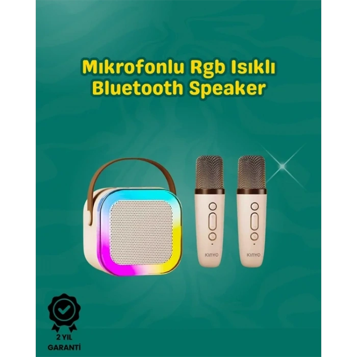 İki Mikrofonlu Renkli Led Işıklı Karaoke Cihazı