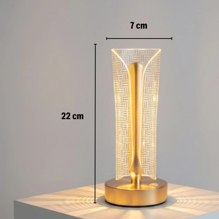 İki Yandan Kavisli Silindirik Çizgi Model Kristal LED Masa Lambası – Dokunmatik, 3 Renk Işık Modlu, Şarjlı Dekoratif Gece Lambası (5263)