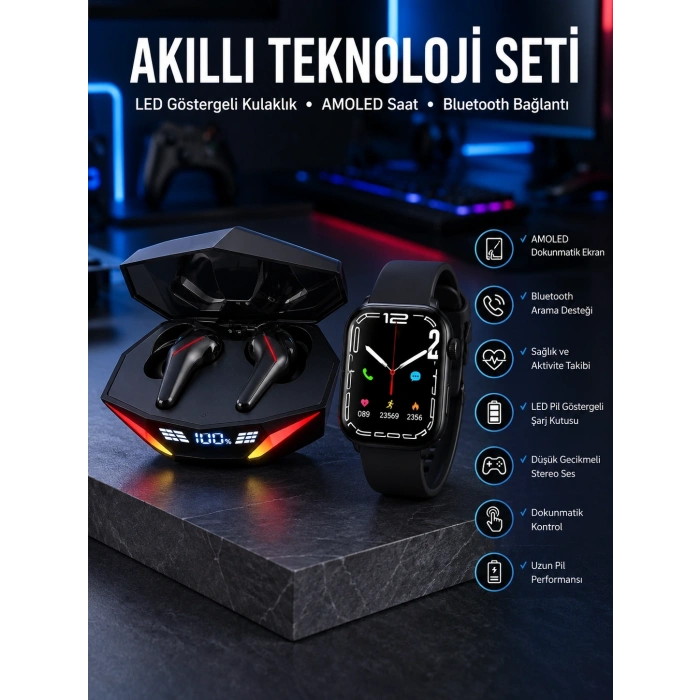 İkili Set Dev Kampanya Ucuz Kulaklık Ucuz Akıllı Saat Gürültü Önleyici Uzun Pil Ömrü