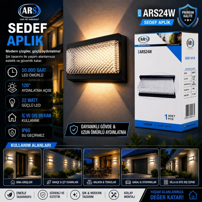 IP66 50.000 SAAT LED ÖMRÜ 22W SEDEF LED APLİK DUVAR LAMBASI ARS-348953 (5263)