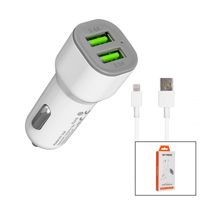 İPHONE - KABLOLU  OTO - ARAÇ ÇAKMAKLIK ŞARJ BAŞLIK SET  3.1A - 15.5W - 1MT KABLO  HY-X44 (5263)