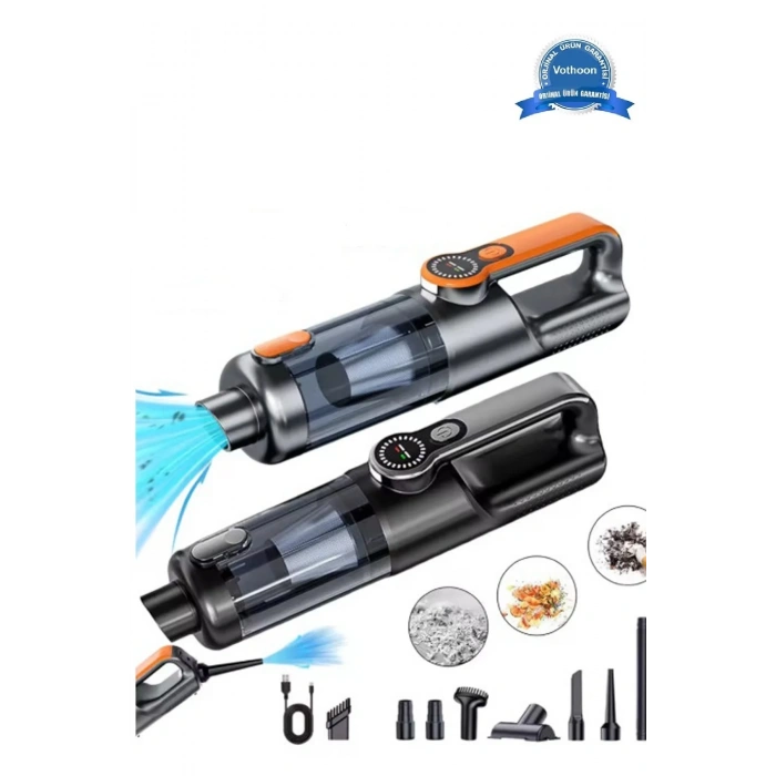 Işıklı Araç Süpürgesi Kablosuz 22.000 Pascal Çekim Gücü Vakum Ve Üfleme 2in1 10başlık Metal Filtreli