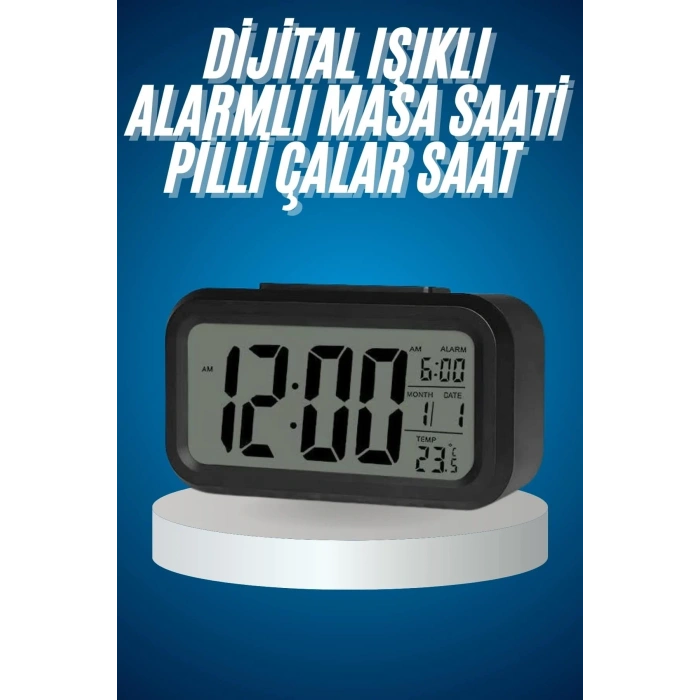 Işıklı Dereceli Masa Ofis Saati Alarmlı Termometre Takvim Çalar Saat