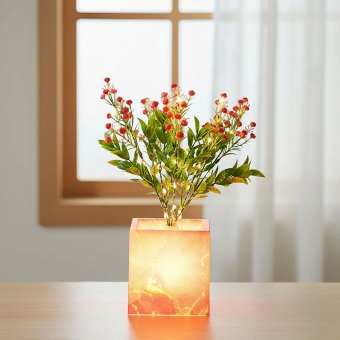 Işıklı Yapay Çiçek – Pembe Saksılı LED Dekoratif Bitki, Masaüstü ve Ev Ofis Aydınlatmalı Süs Bitkisi (5263)