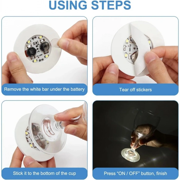 Işıklı Yapışkanlı Bardak Altı Aparatı Ledli 3 Fonksiyonlu 6 cm Çap (5263)
