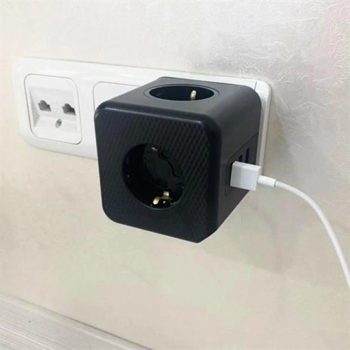 Isıya Dayanıklı Termal Akım Korumalı ve Çocuk Korumalı 3 Priz Girişli 3 USB Girişli Küp Priz (5263)