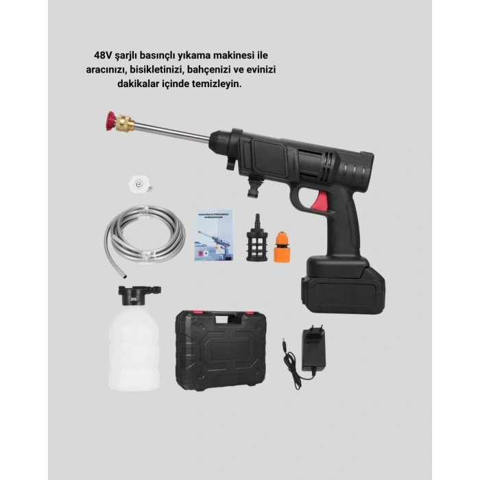 Kablosuz Basınçlı Yıkama Makinesi – 48v Güçlü Motor, 2 Pil Ve Köpük Hazneli