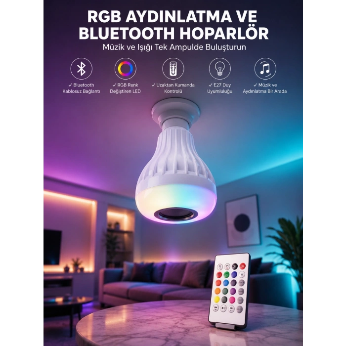 Kablosuz Bluetooth Hoparlör Led Lamba
