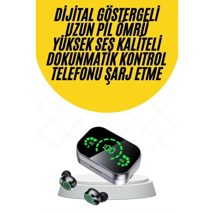 Kablosuz Bluetooth Kulaklık Çift Telefon Destekli Powerbankli Dijital Göstergeli