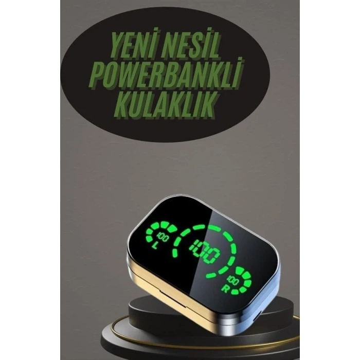 Kablosuz Bluetooth Kulaklık Çift Telefon Destekli Powerbankli Dijital Göstergeli