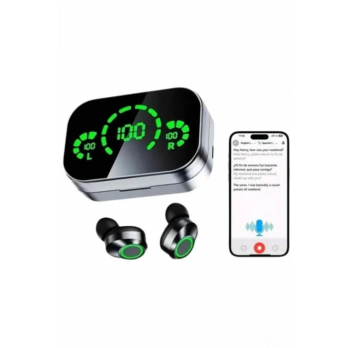 Kablosuz Bluetooth Kulaklık Çift Telefon Destekli Powerbankli Dijital Göstergeli