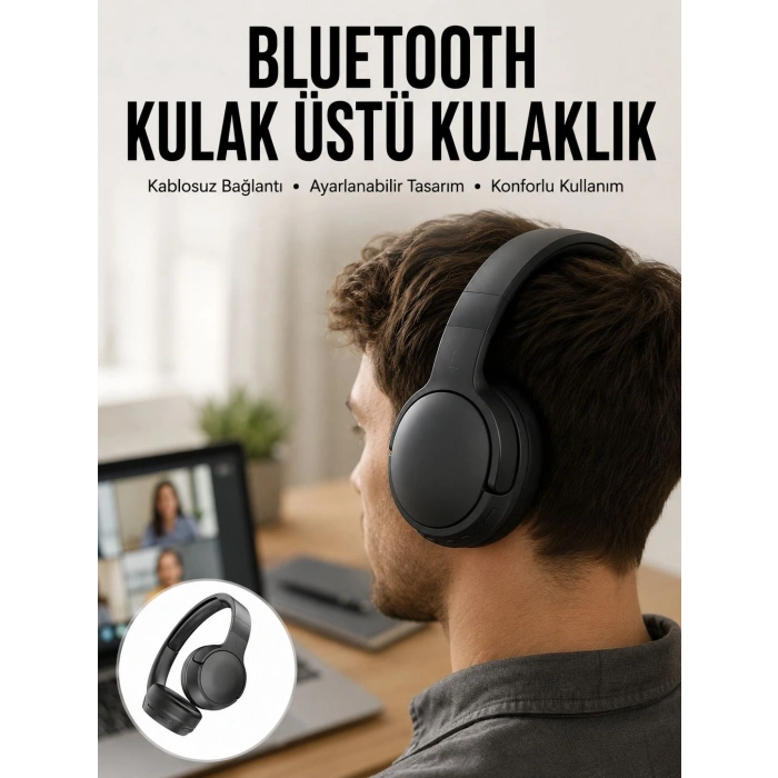 Kablosuz Bluetooth Kulaklık Kulak Üstü Ayarlanabilir Uzun Ömürlü Yeni Nesil