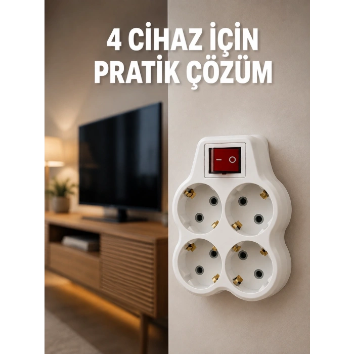 Kablosuz Duvar Tipi 4’lü Priz Çoklayıcı Anahtarlı Elektrik Priz Çoğaltıcı